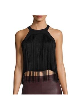 Parker Black Fringe Halter Crop Top